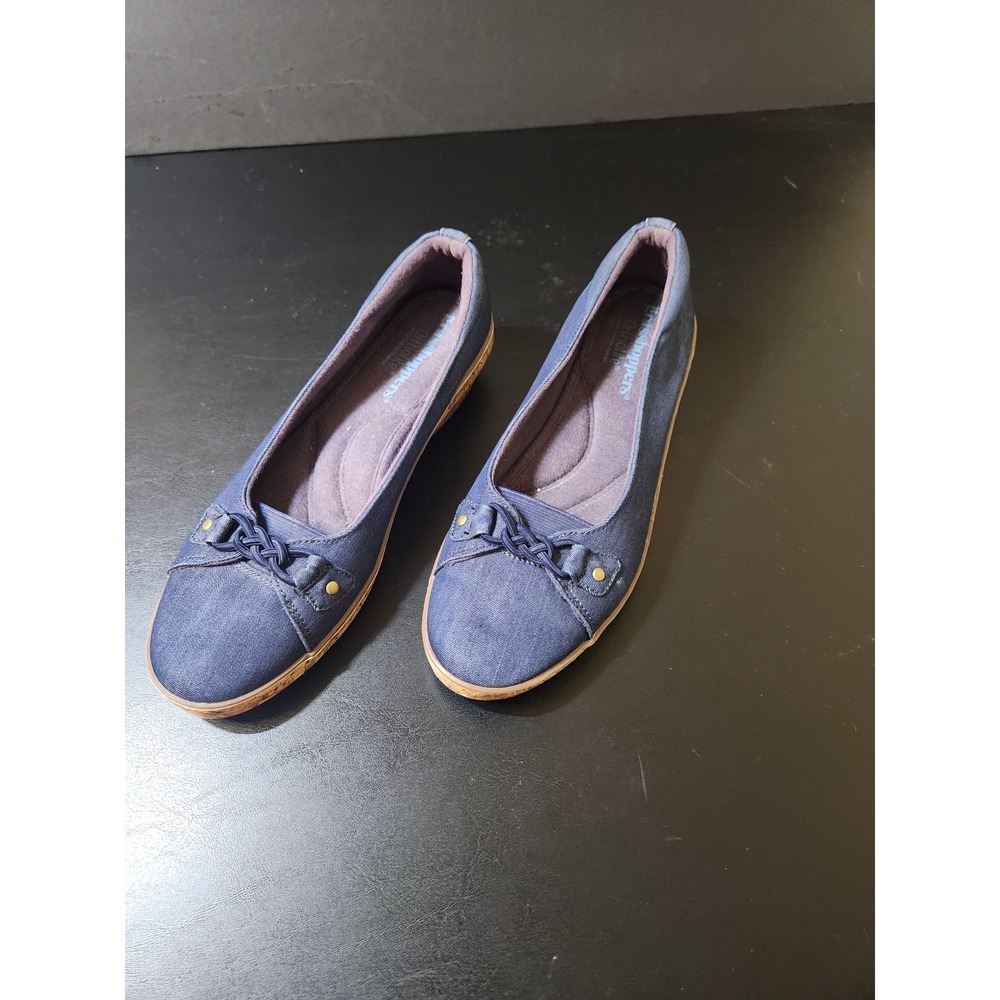 Grasshoppers Ortholite Navy Blue Denim Wedge Flats Braided Bow Detail Size 8M